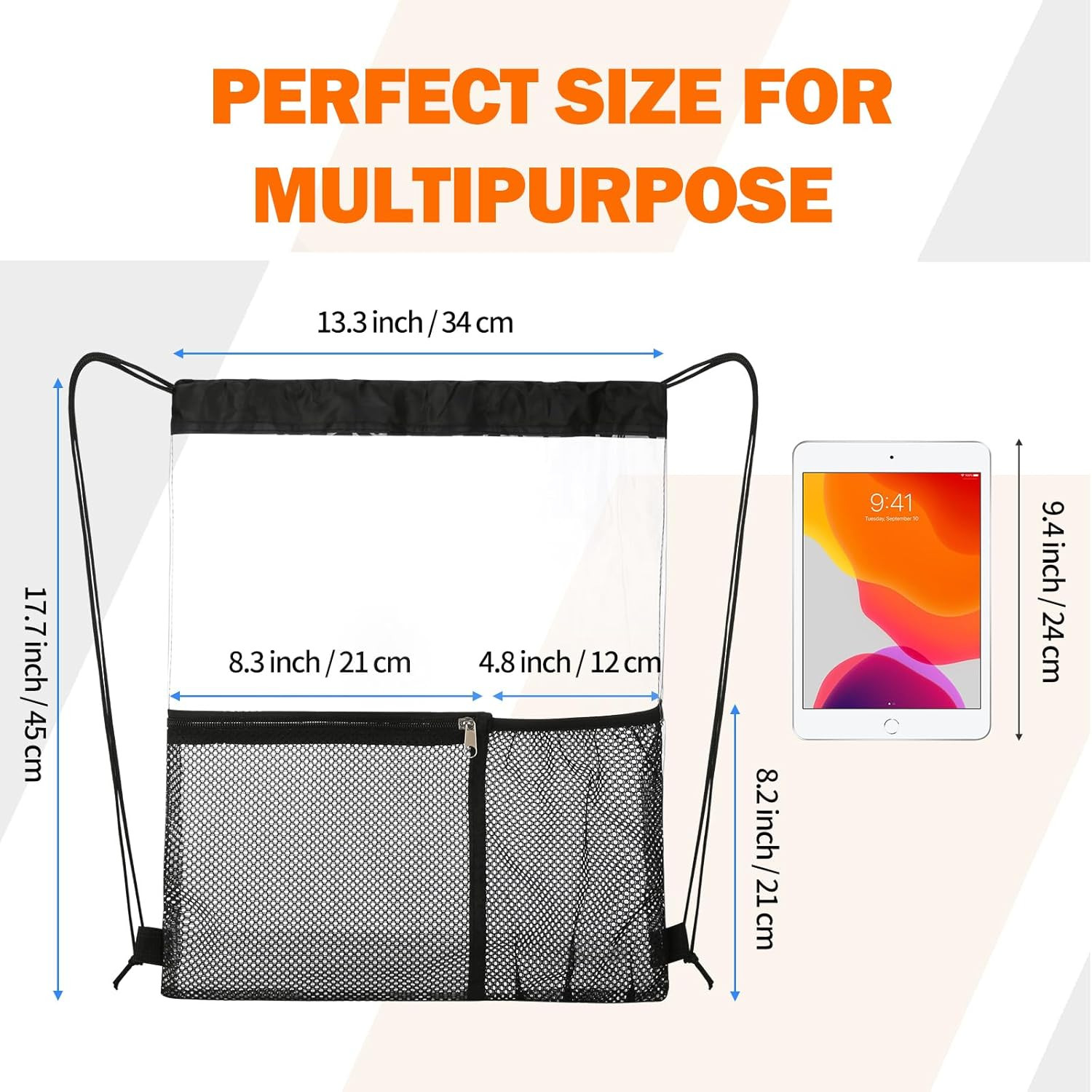 2 PACK Clear Drawstring Bag Stadium Approved, See through Transparent PVC Drawst
