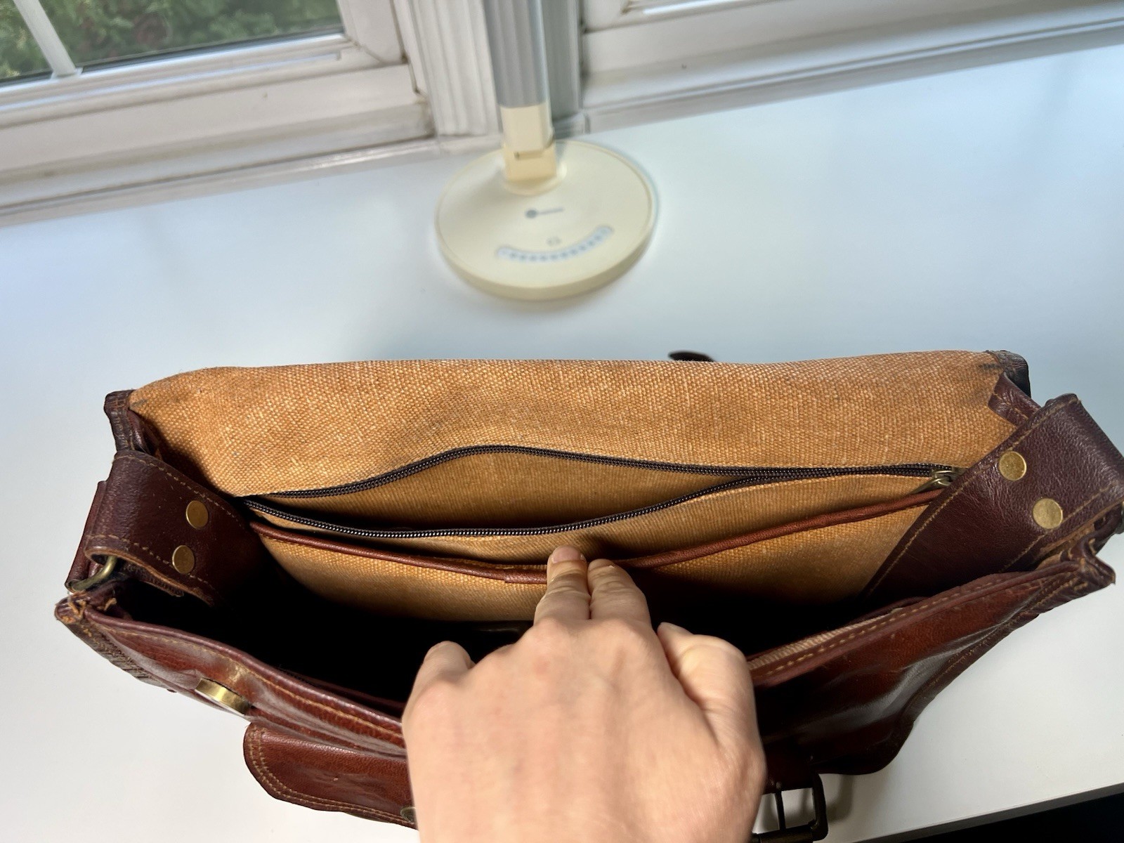 Men’s Brown Messenger Bag Medium Shoulder Strap Buckle Flap, Inner Pockets