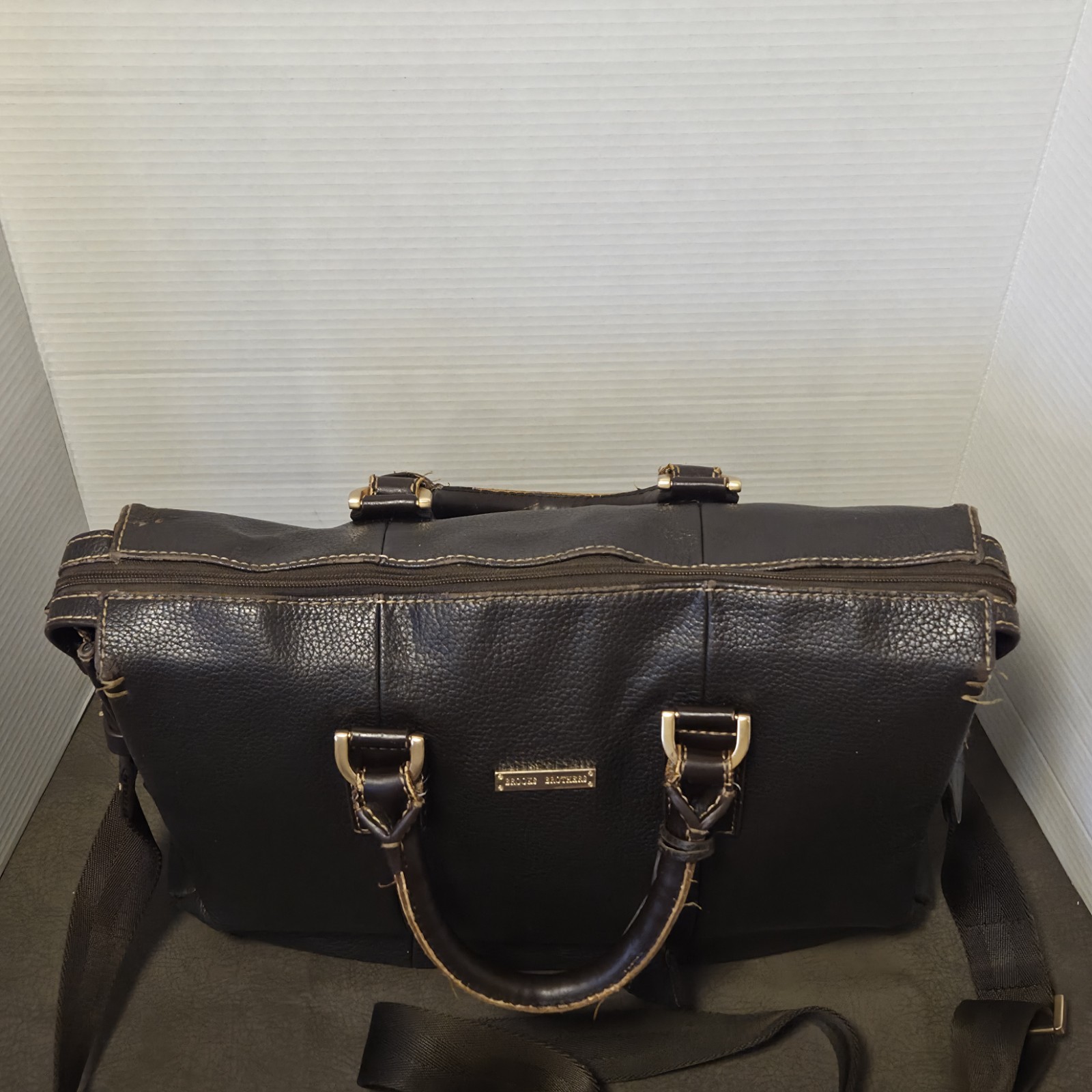 BROOKS BROTHERS Brown Pebbled Leather Men’s Laptop Briefcase Messenger Bag