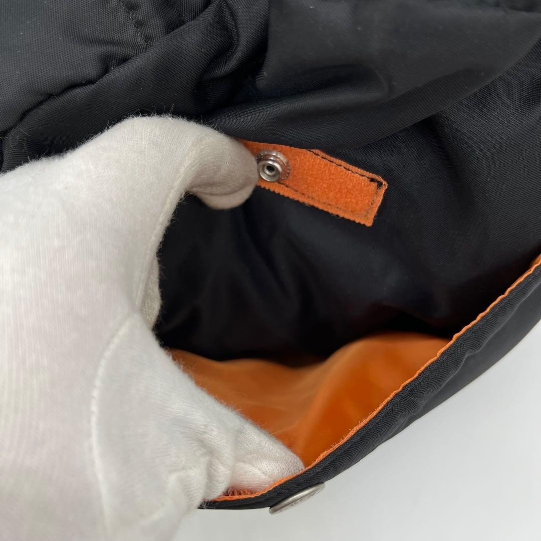 MCM Boston Bag Handbag Large Capacity Black Orange Logo Mens Ladies