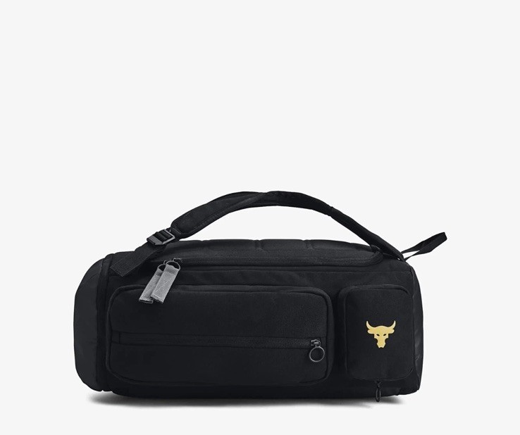 UA Under Armour Project Rock Duffle Backpack Bag Black Gold Gym Large 39 L