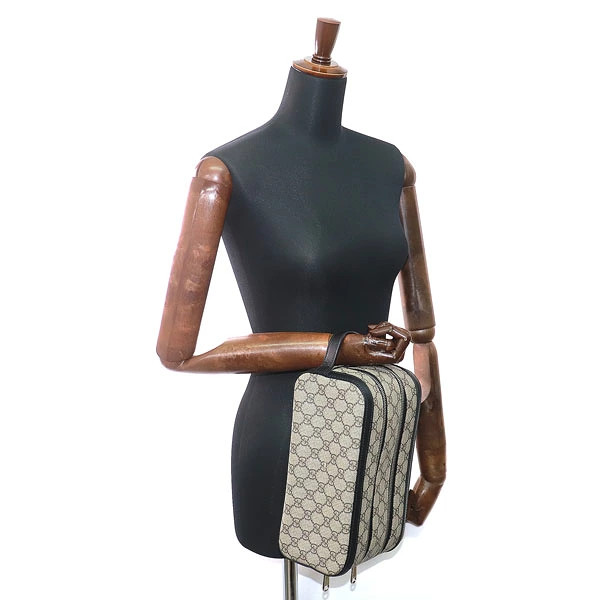 Gucci GG Supreme Canvas Clutch Bag Double Zip Beige Black Pochette