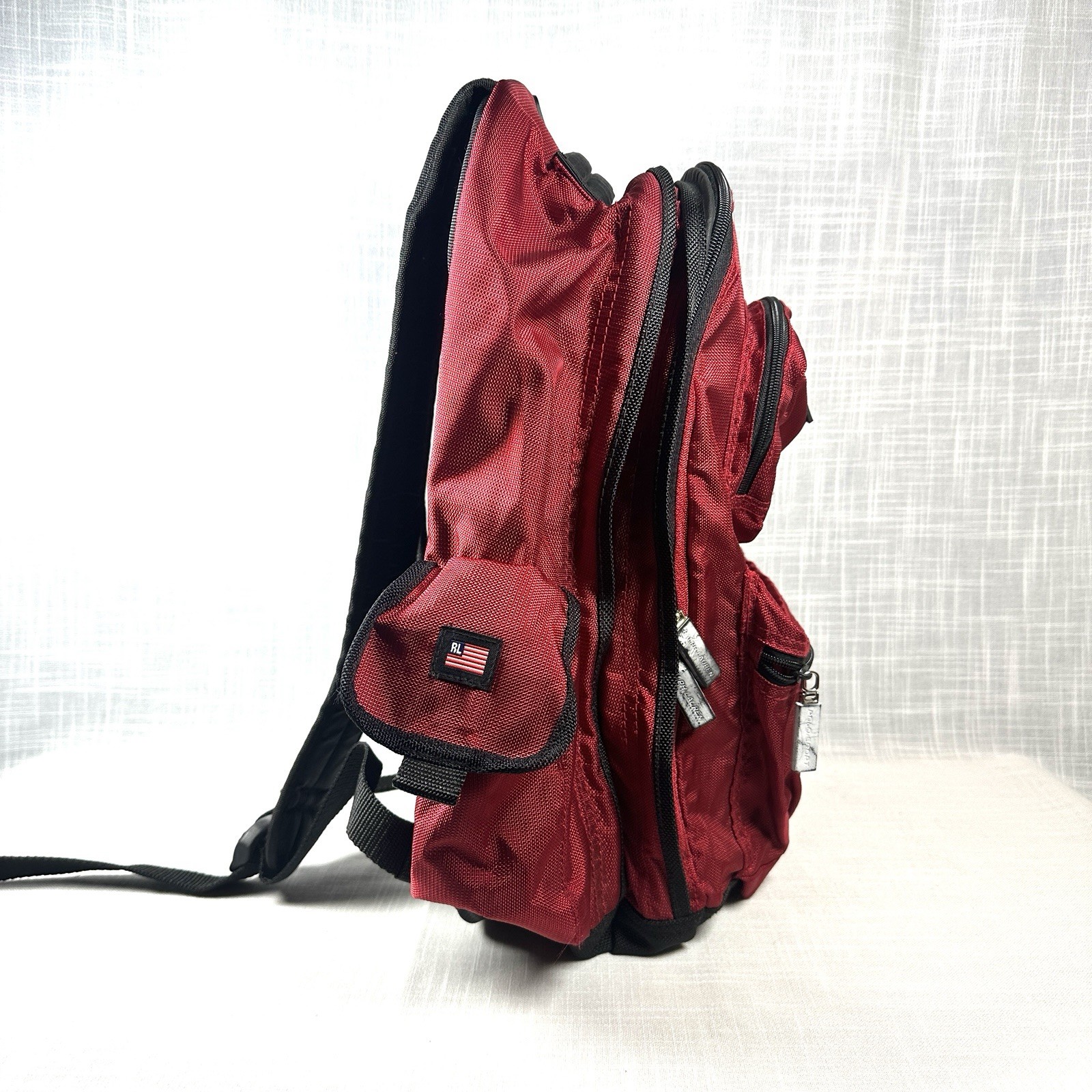 Vintage Polo Sport Ralph Lauren Backpack Red RL Flag Multi Pocket