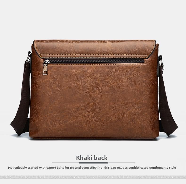 Men’s Solid Color Retro Pu Leather Shoulder Bag, Casual Business Messenger Bag
