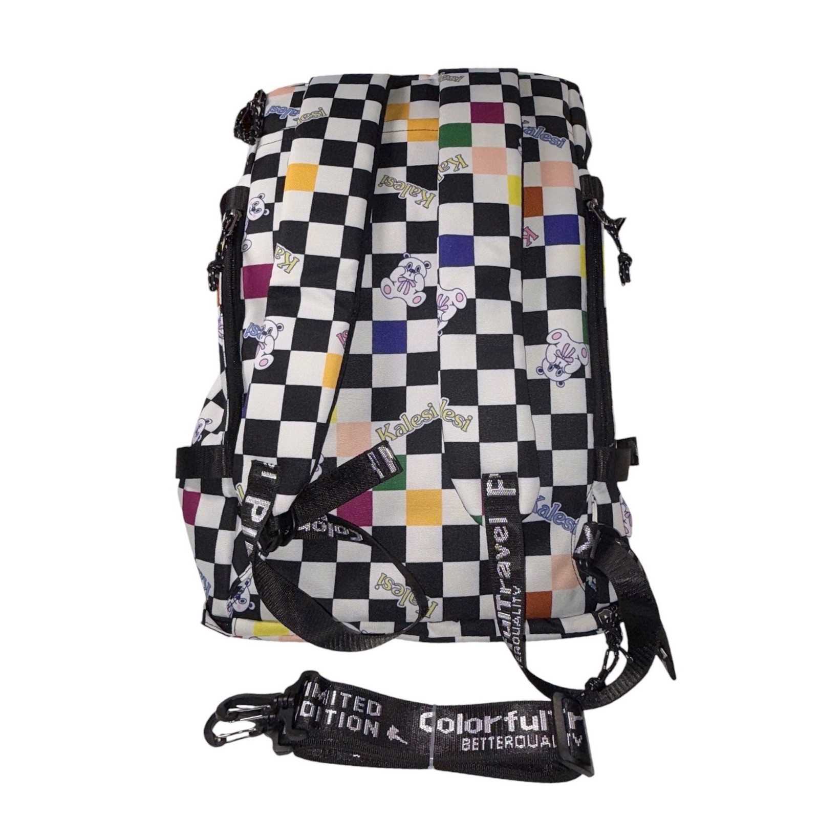 Kalesi Convertible Backpack Duffel Large Multicolor Checkered Teddy Bear 20in