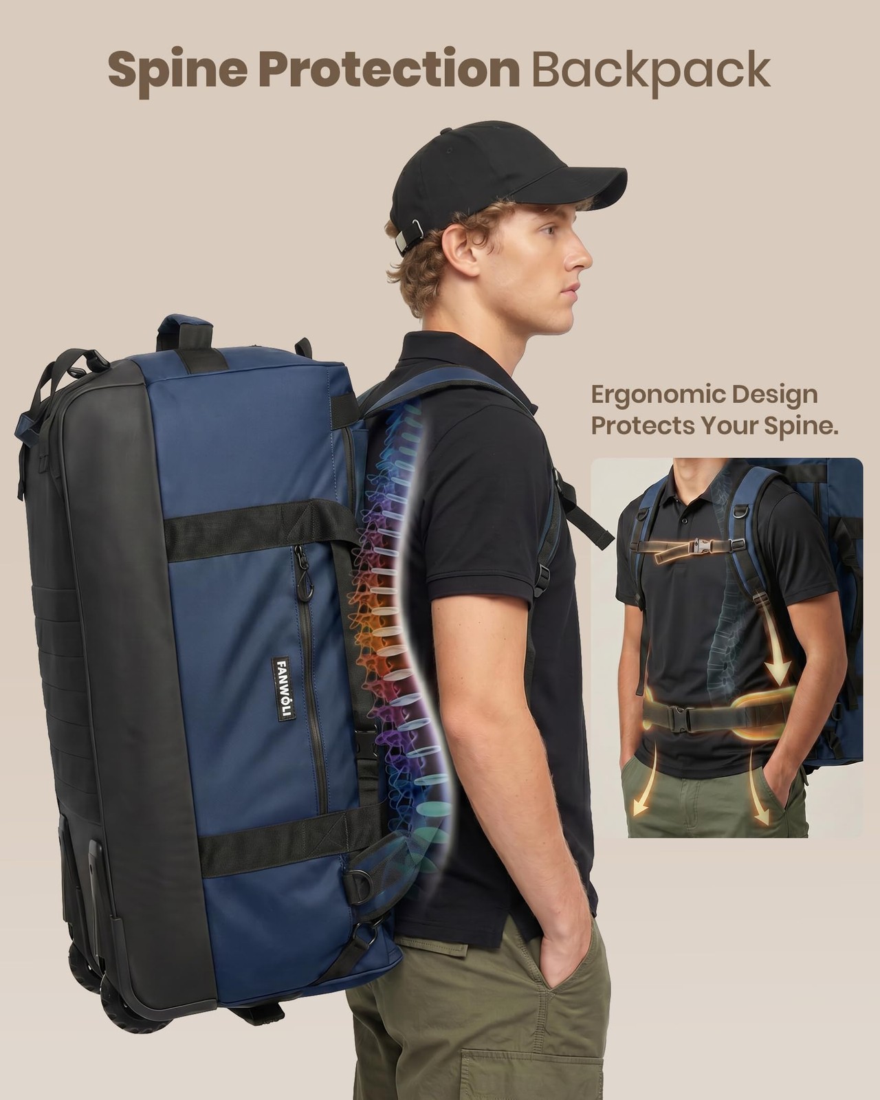 100L Rolling Duffel Bag with Wheels, Durable Travel Duffel Backpack with Stra…