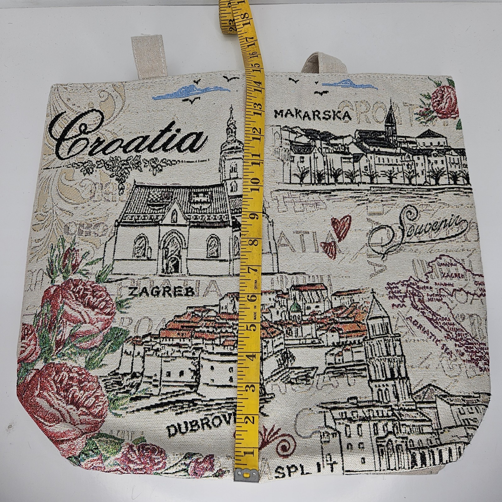 Croatian Canvas Embroidered Travel Tote Bag Travel Stamp European Zipper Pocket
