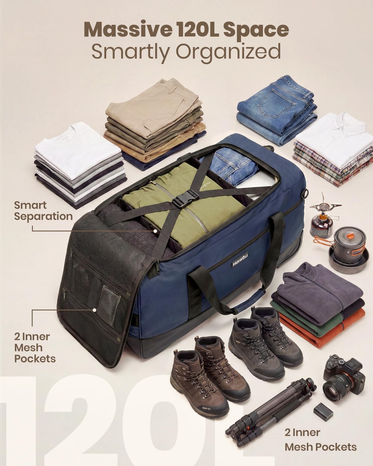 100L Rolling Duffel Bag with Wheels, Durable Travel Duffel Backpack with Stra…