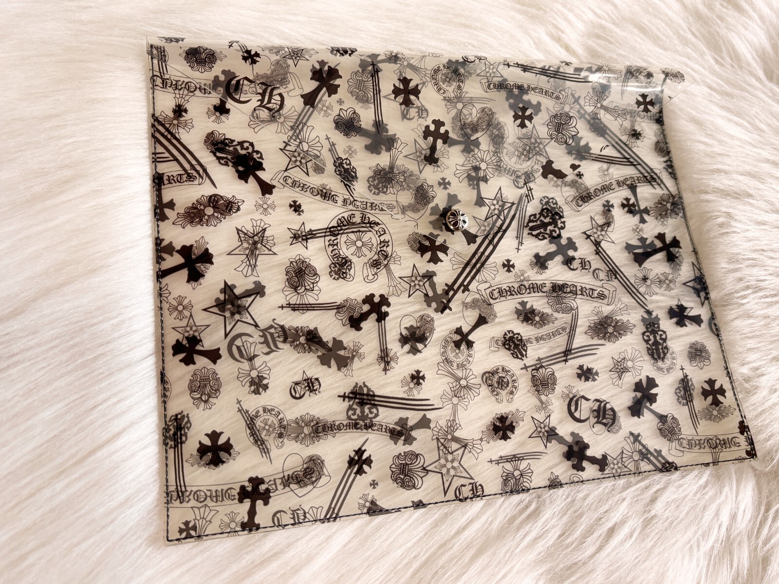 100% Authentic Chrome Hearts Clear Vinyl Pouch All Over Print Black