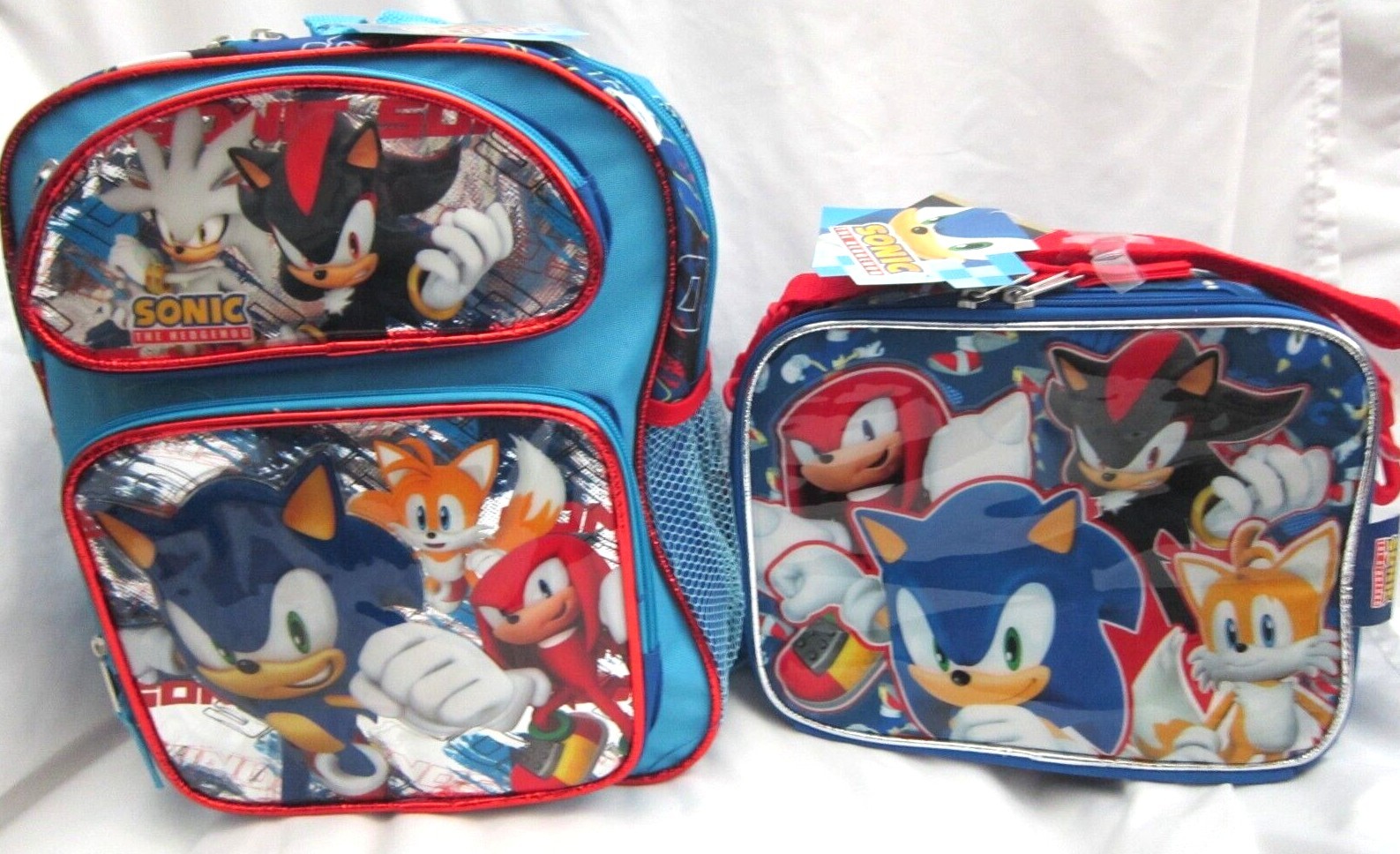 Blue Sonic the Hedgehog,Knuckles,&Tails 12″ Boom Backpack&Matching Lunchbox-New!