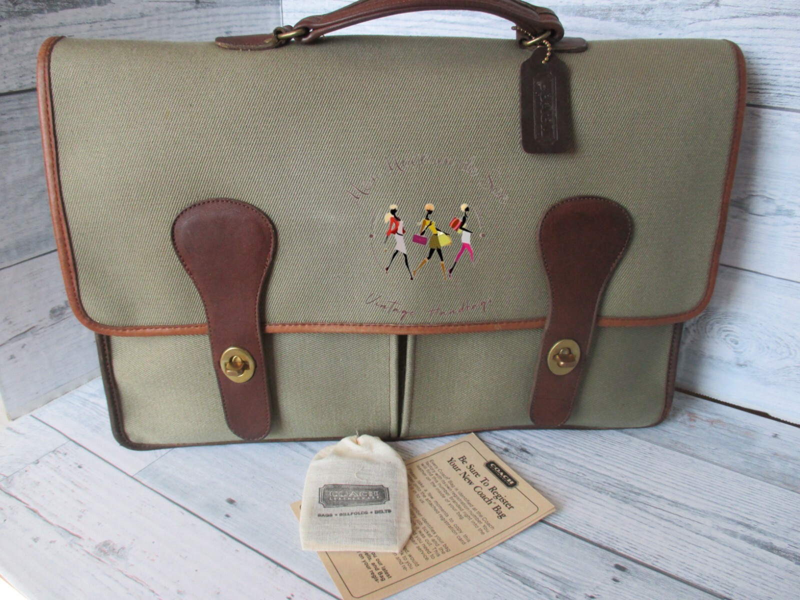 COACH Vintage NYC Sage & Tan Twill & Leather Brief Bag #5080 – Men/ Women – EVC