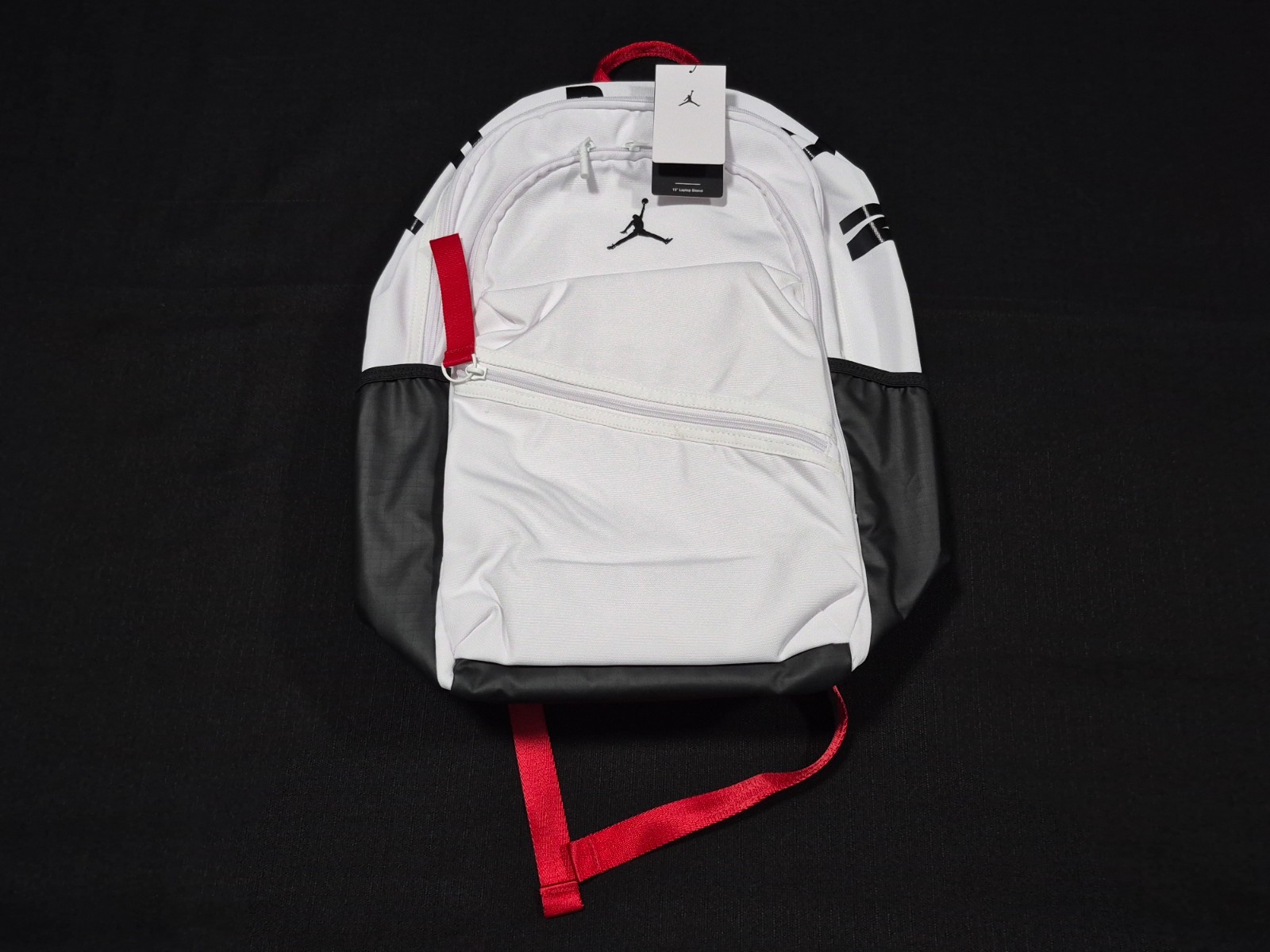 Nike Jordan Air Patrol White Black Backpack Laptop Sleeve MA0924 multi pockets