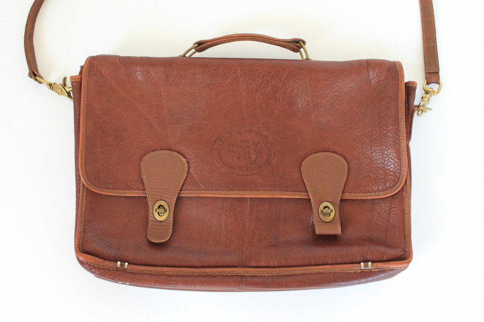 Vintage Brown Mitchell Luxury Leather Messenger Shoulder Bag Signed 1995