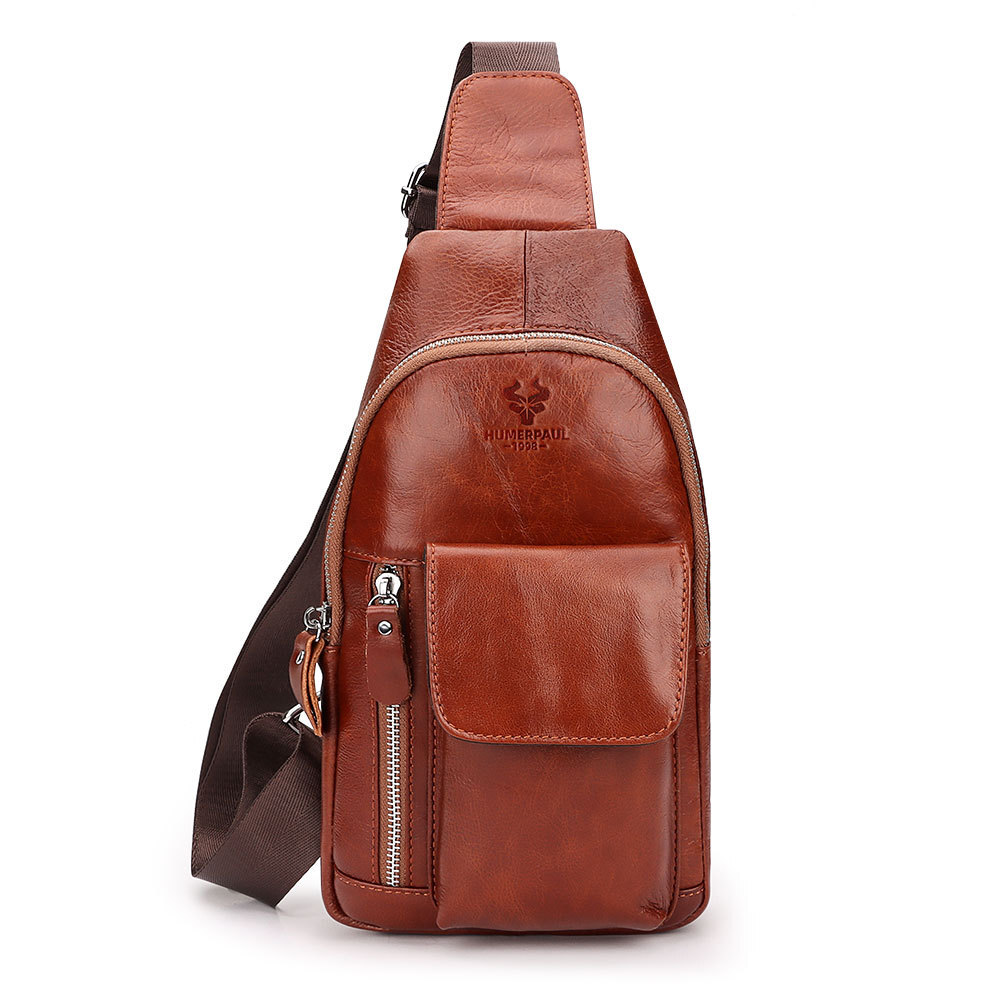 Chest Bag Genuine Leather Shoulder Crossbody Men’s Men Sling Casual Bags Retro