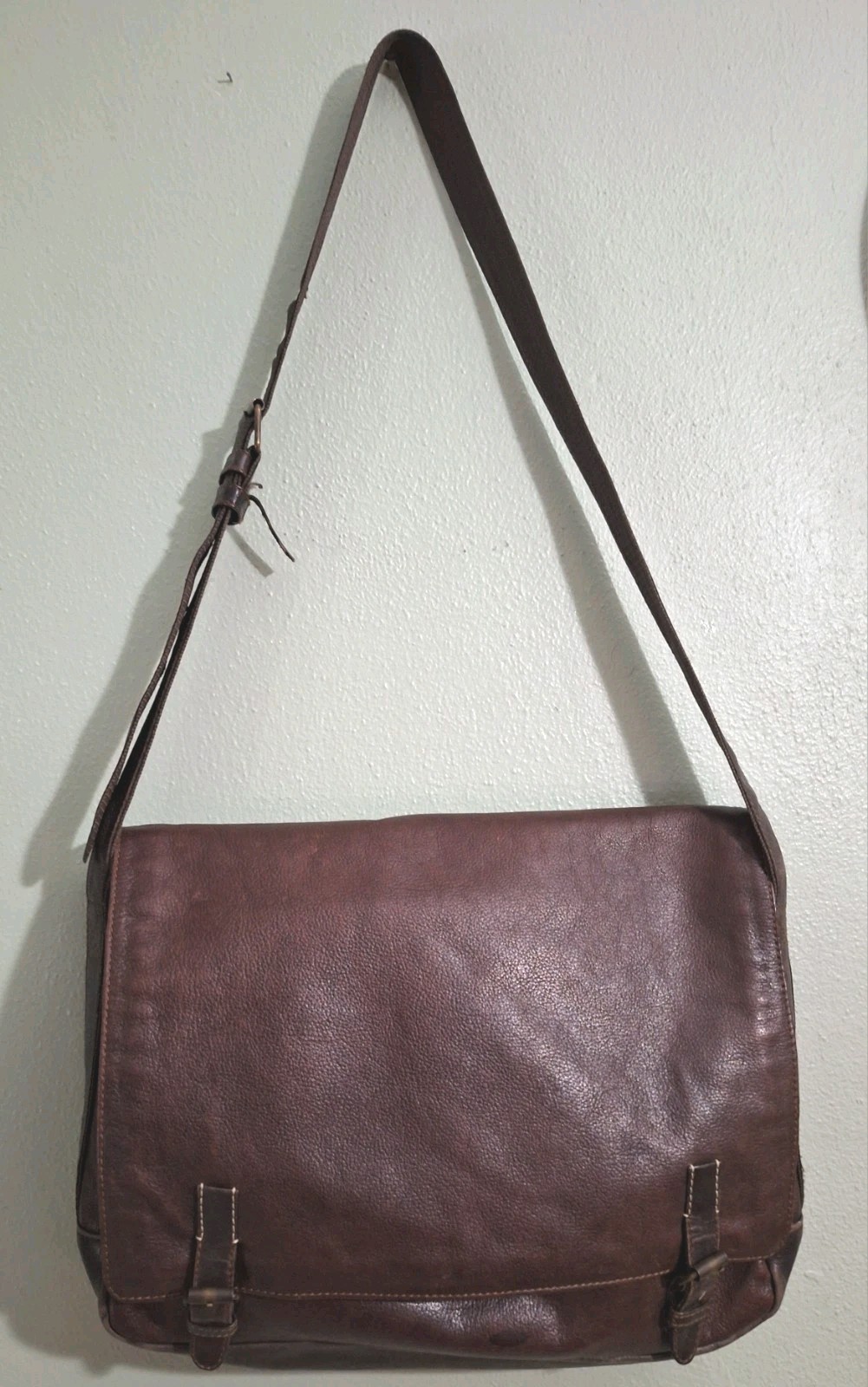 Aldo Brown Genuine Leather Messenger Bag Distressed Satchel Laptop 16.5″W * 13″L
