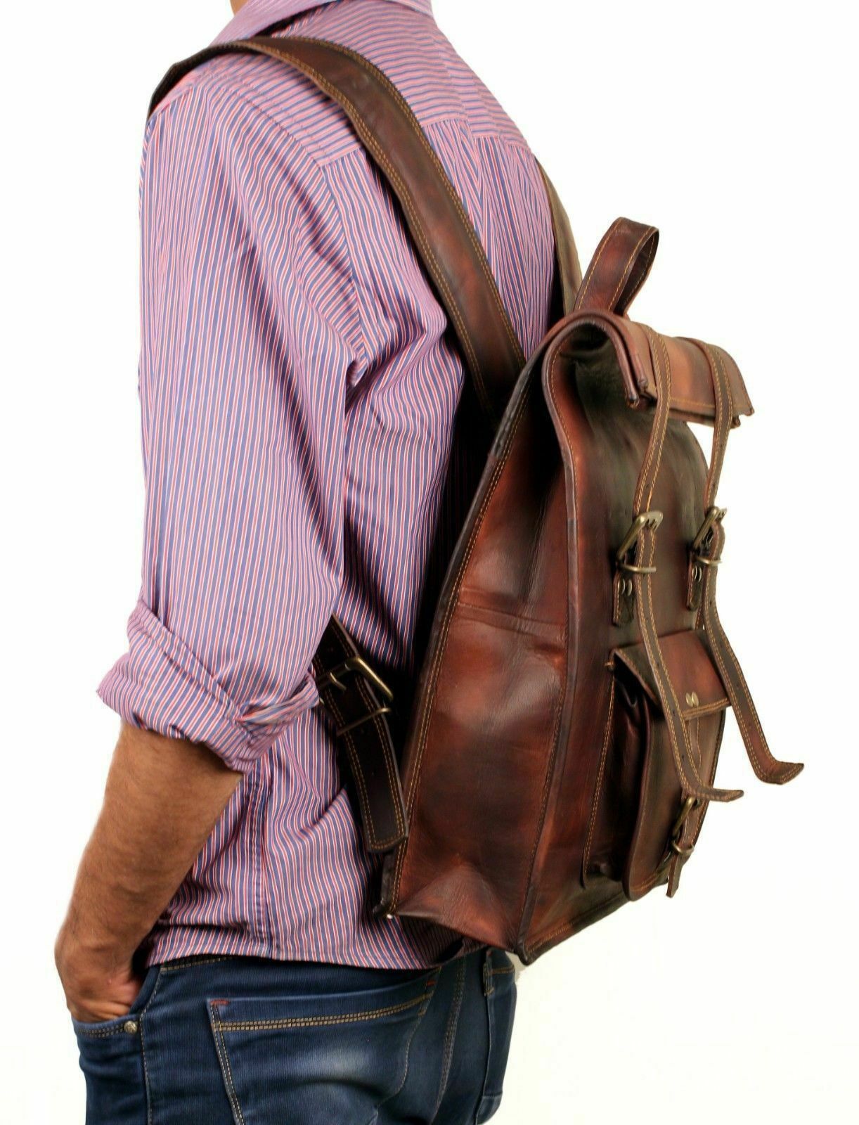 Backpack Leather Vintage Men’s Bag School Travel Shoulder Rucksack Handmade Bag
