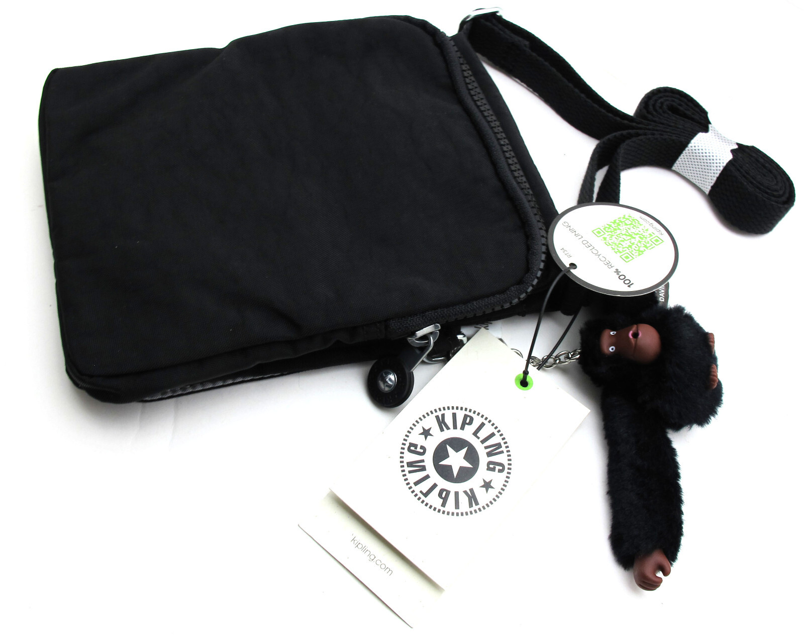 NEW KIPLING Live Light NWeldorado Swing Pack Crossbody Nylon Black Tonal Monkey