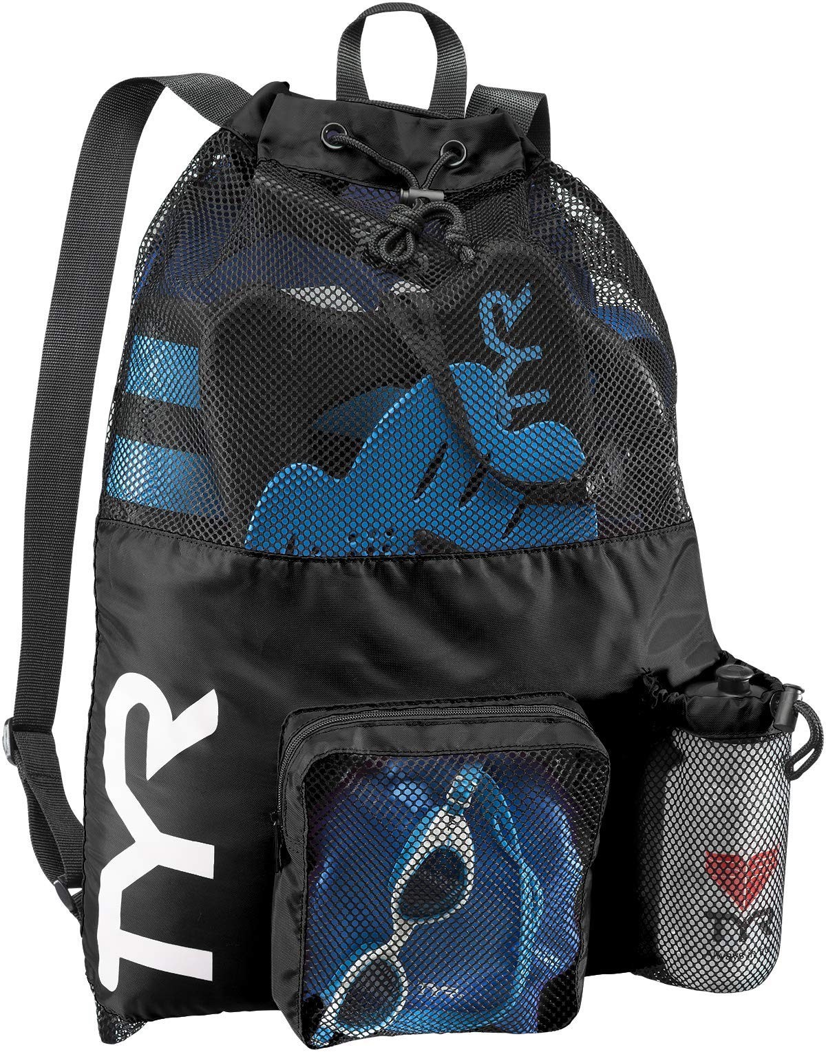 TYR Big Mesh Mummy Backpack for Swim, Gym and Workout Gear, Black, 40-Liter C…