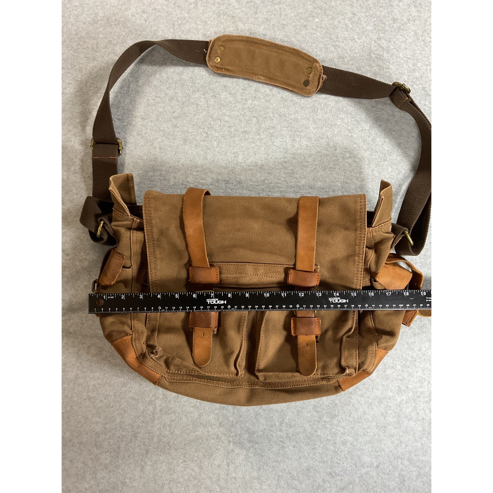 Augur Strauss & Co Brown Canvas Leather Trim Messenger Bag Field Satchel Large