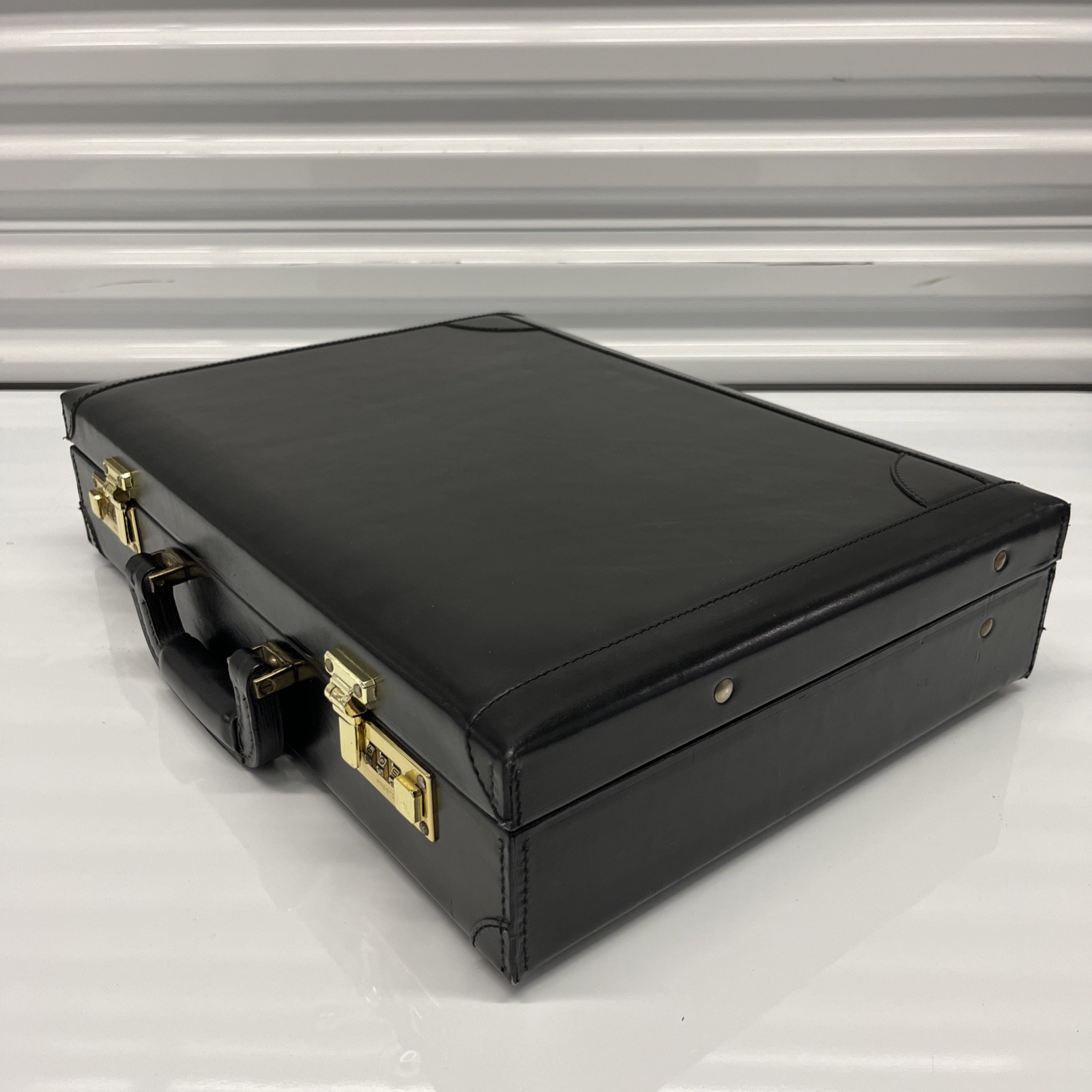 Renwick Black Leather Briefcase With Combination Locks – Made in Canada, EUC