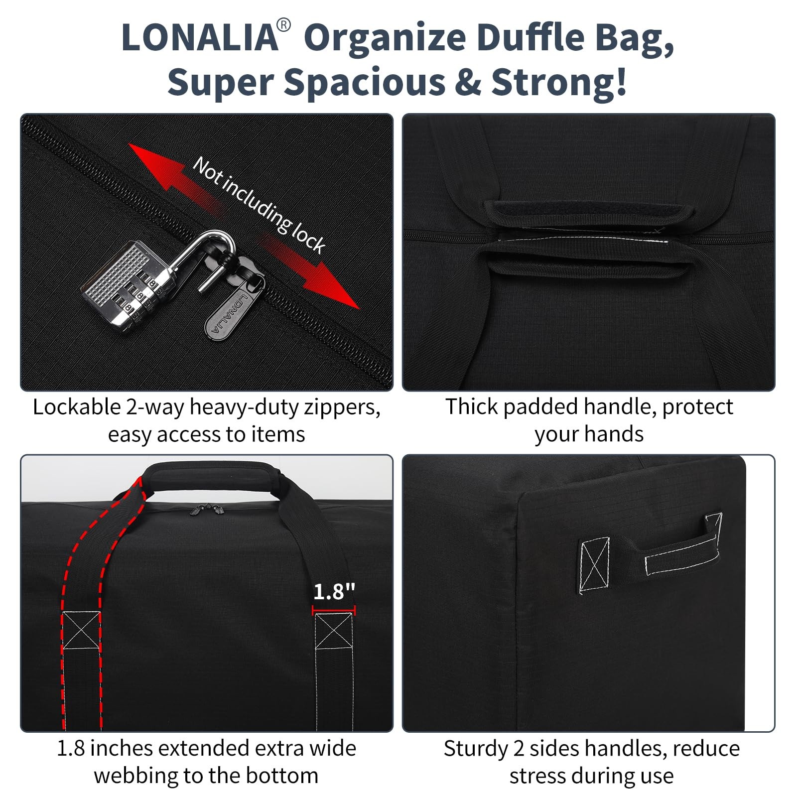 52-Inch 180L Black Extra Large Heavy Duty Duffle Bag for Travel Camping