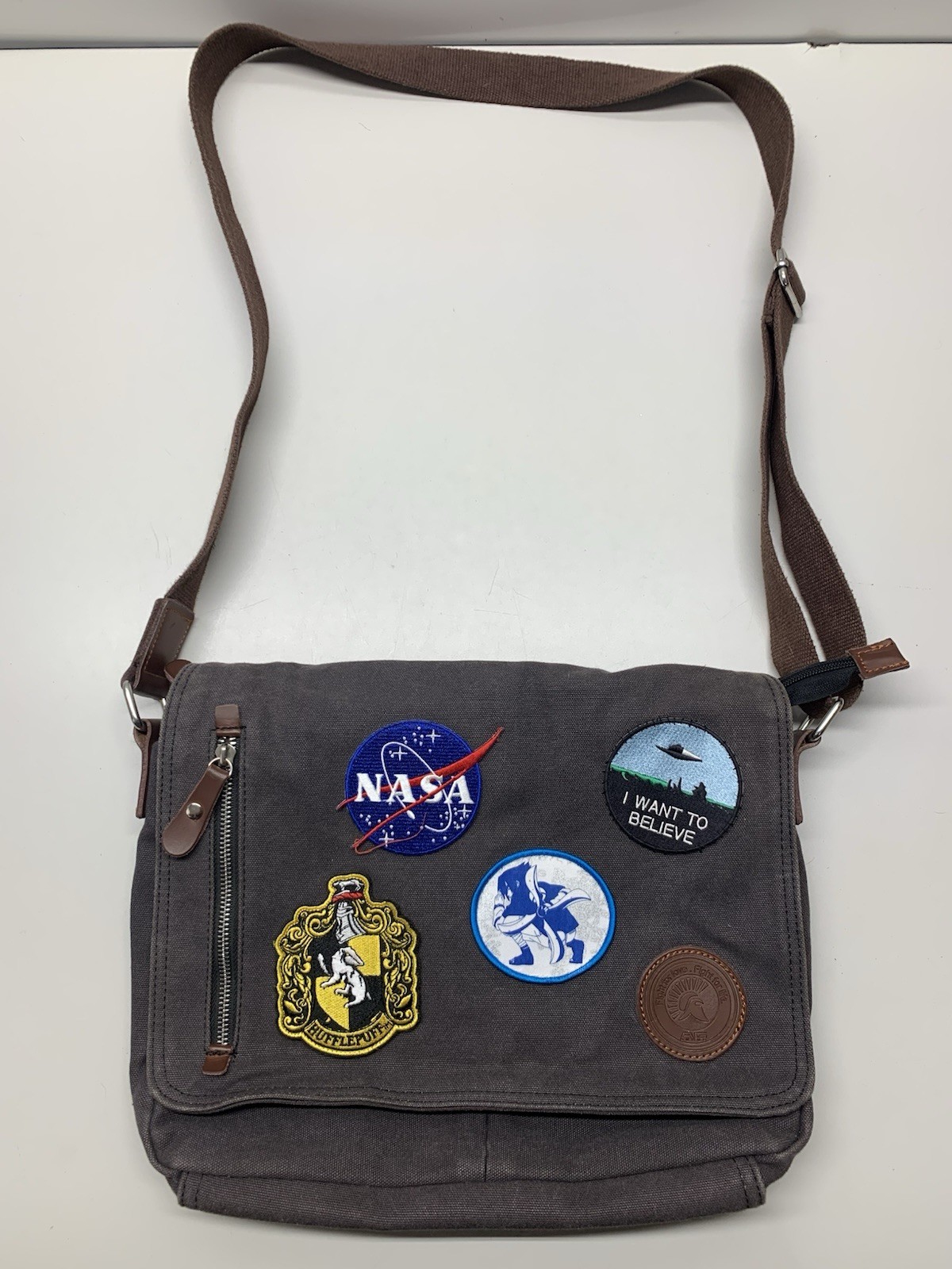 Augur Strauss & Co Messenger Bag Brown Canvas With Patches