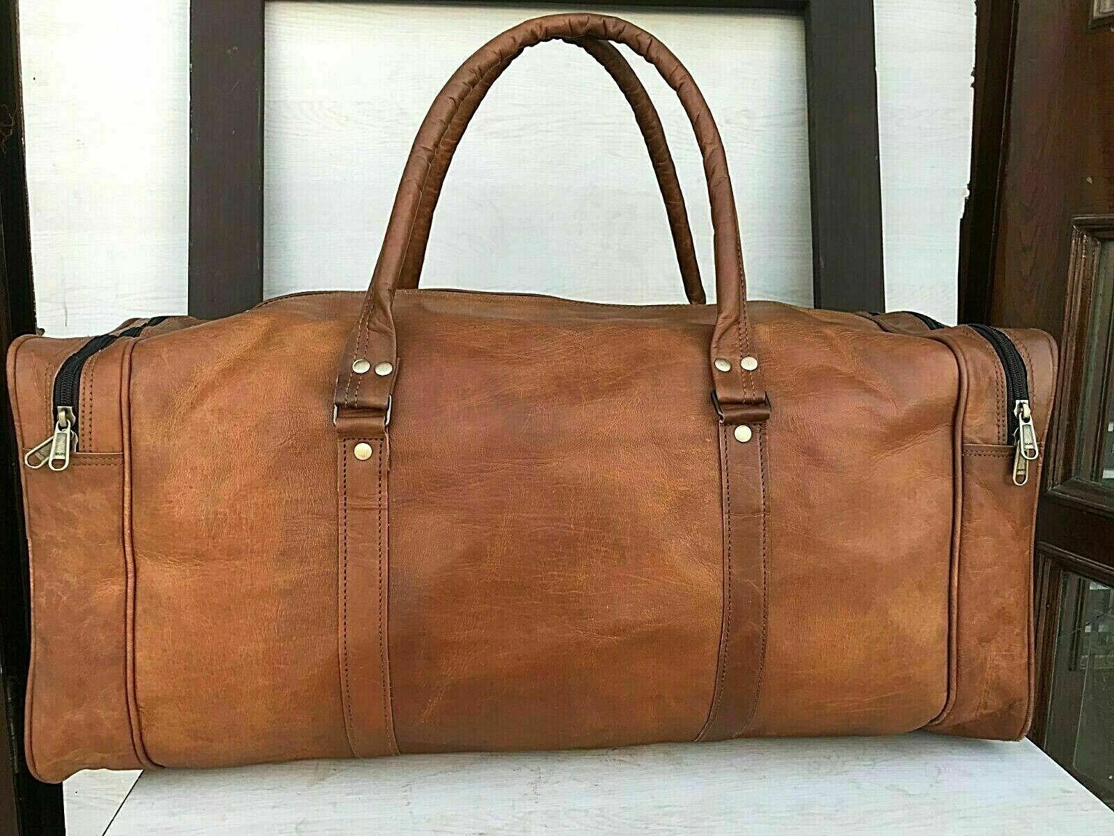 Leather Vintage Travel Gym Bag Weekend Overnight Duffle by leather bag seller