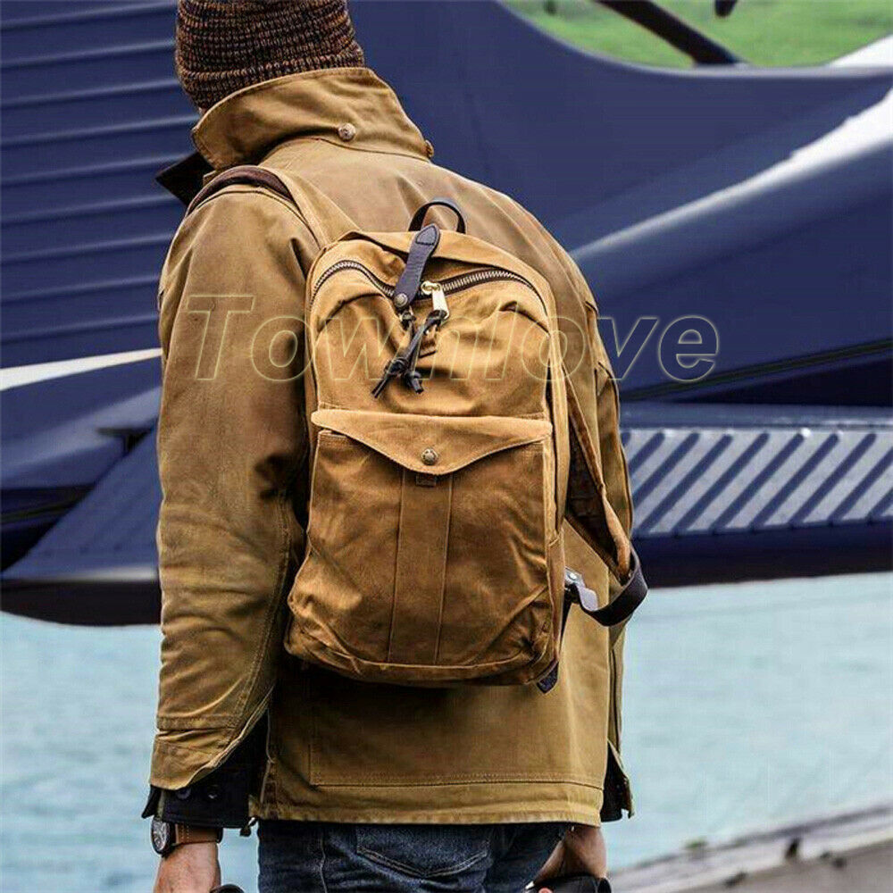 Retro Waterproof Oil Wax Canvas Knapsack Computer Travel School Bag Outdoor Bag