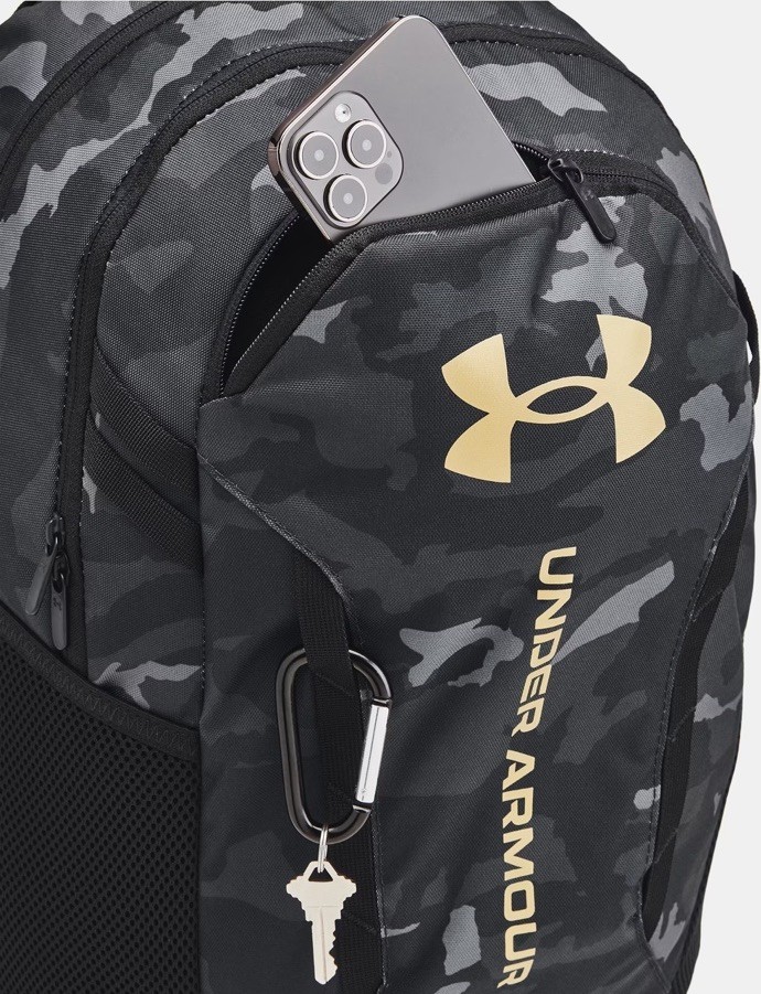 Under Armour UA Hustle 5.0 Backpack Camo Black/Metallic Gold 1361176 007 NWT