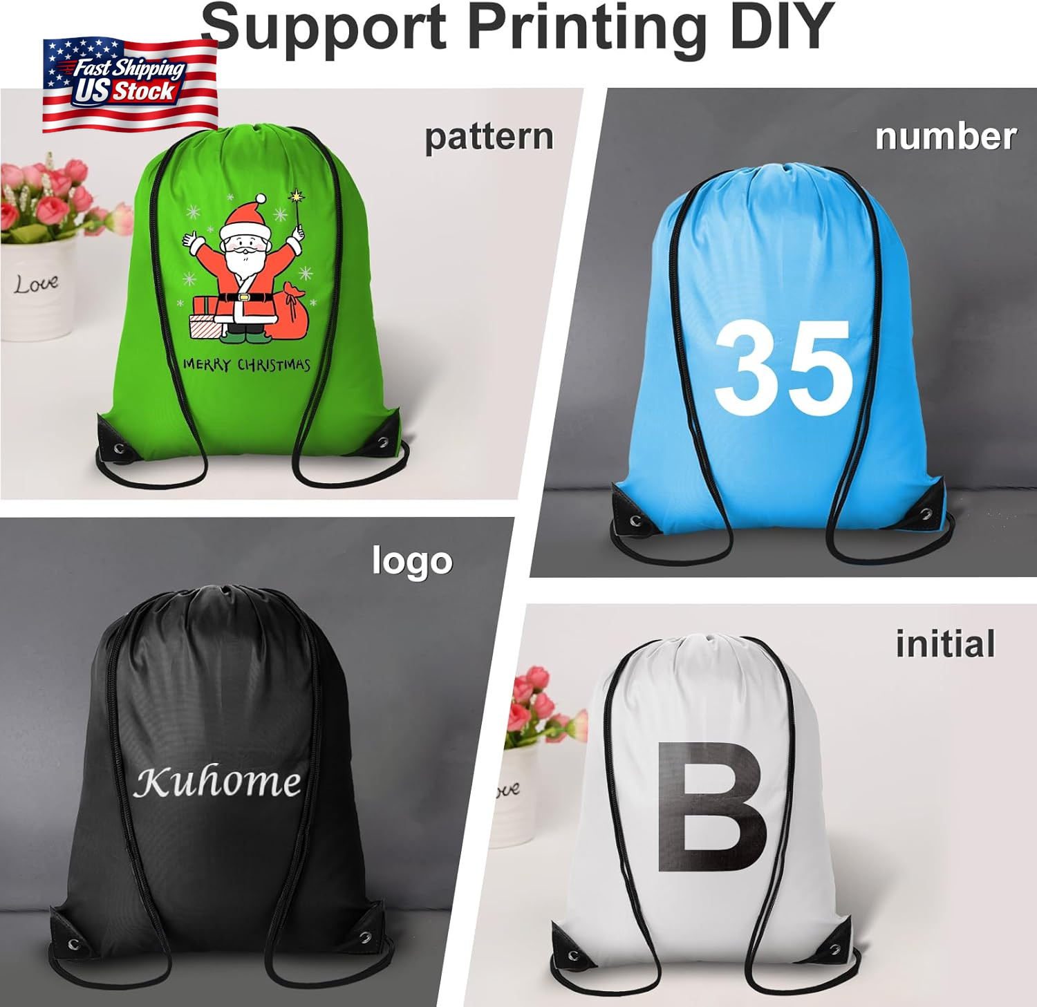 Kuhome 6Pcs Drawstring Backpacks Bulk String Bag Cinch Sack Pack Storage Knapsac