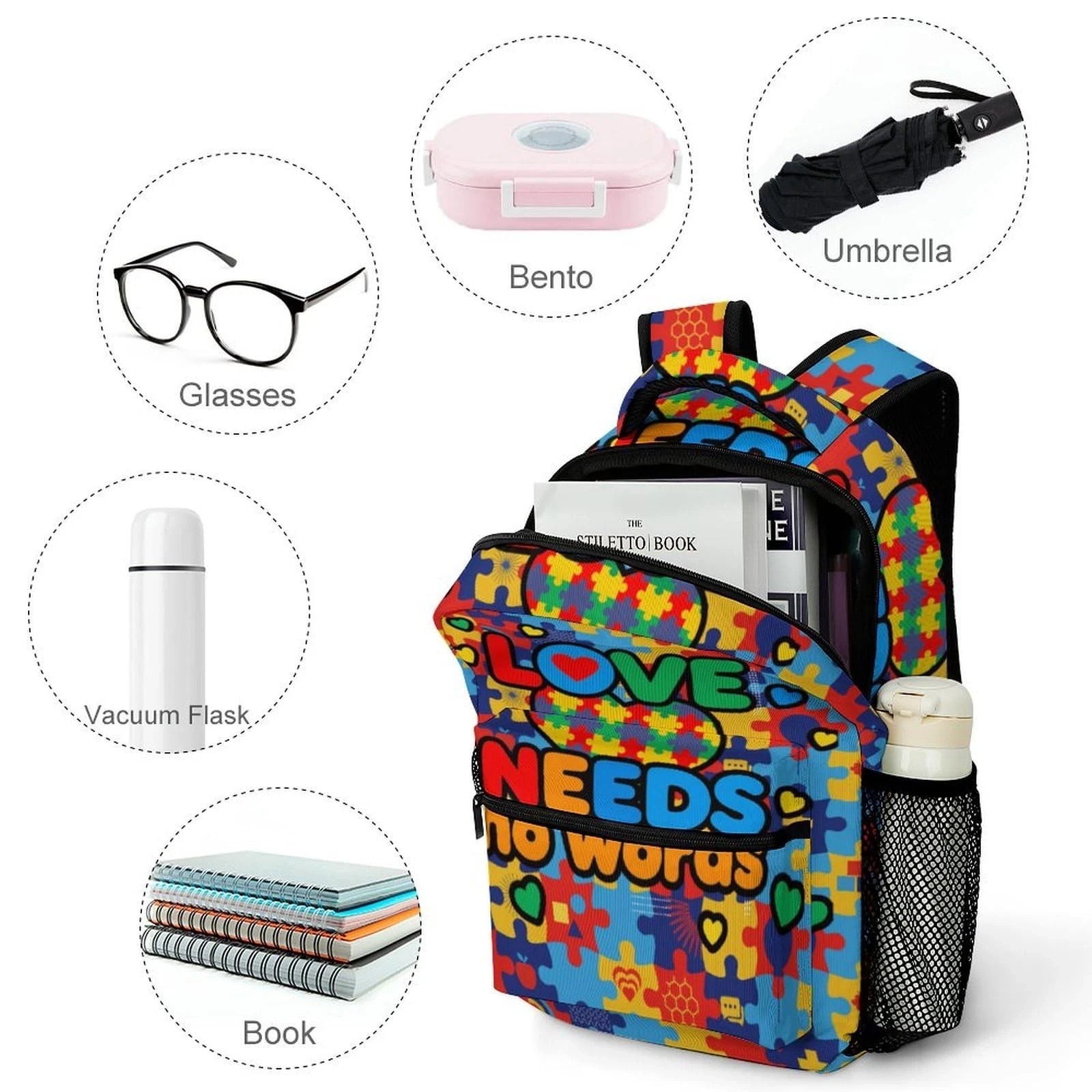 Autism Awareness Lightweight Travel Backpack With Zipped Front Pocket Printed…