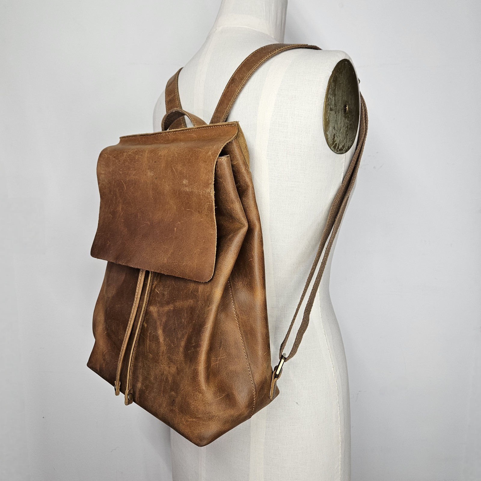 S-Zone 11x13x5.5″ Backpack Unisex Leather Brown Adjustable Straps Pockets Lined