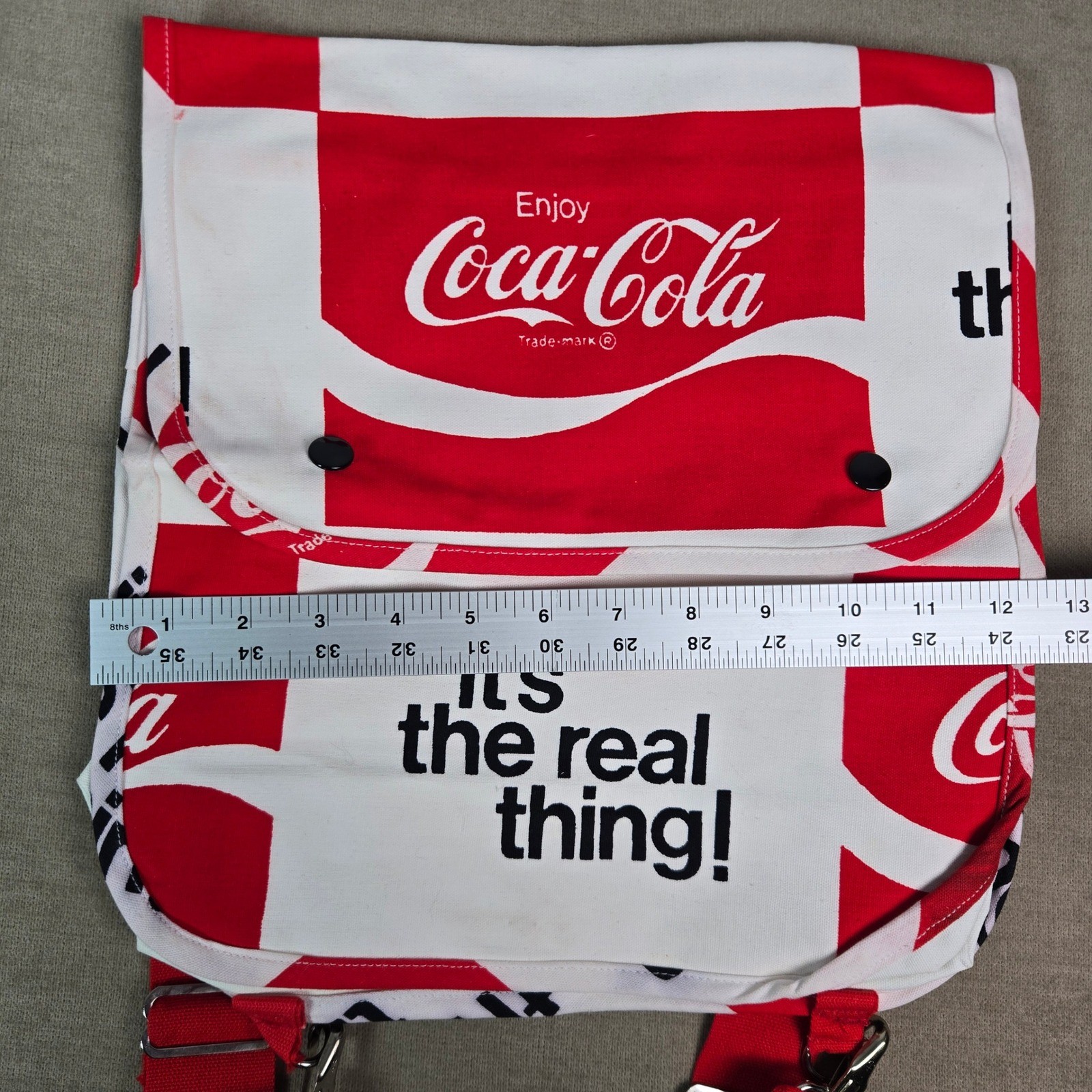 Coca-Cola Its The Real Thing Canvas Backpack Red White Logo Vintage Bag 1970s