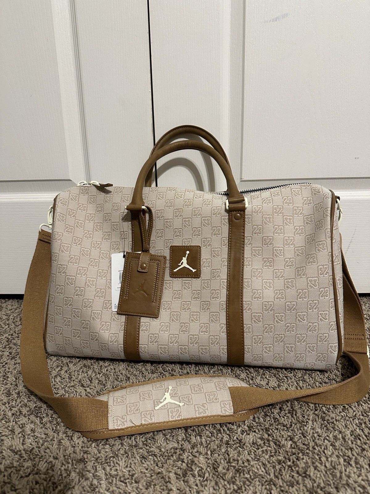 NWT Jordan Monogram Duffle Bag 20L Coconut Milk Beige Tan Travel Gym MA0759