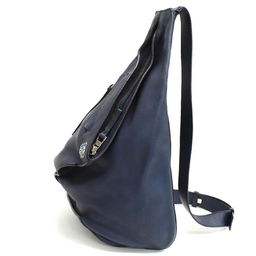 LOEWE Anton Sling Bag Shoulder Crossbody Anagram Leather Navy