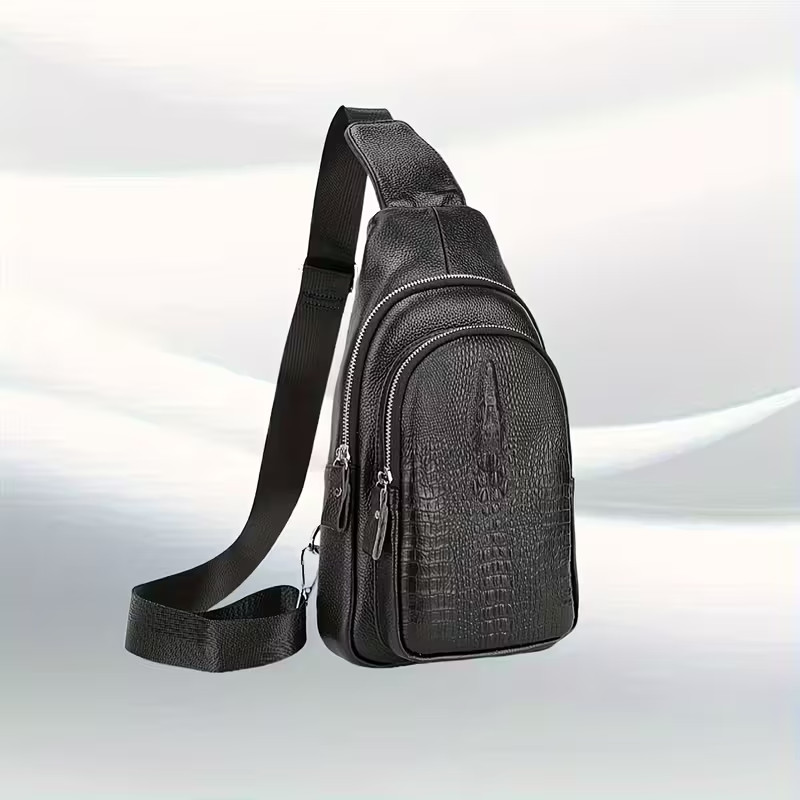 Men’s Crocodile Pattern Chest Bag Trendy Fashion Casual Shoulder Messenger Bag