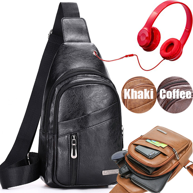 Mens Backpack Leather Sling Bag Chest Shoulder Fanny Pack Cross Body Phone Pouch