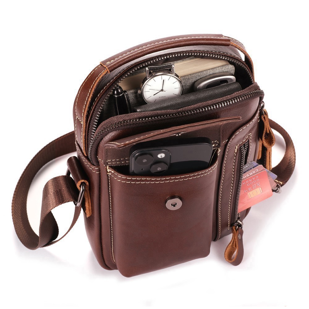 Men’s Genuine Leather Crossbody Bag Casual Shoulder Handbag Large Capacity Sling