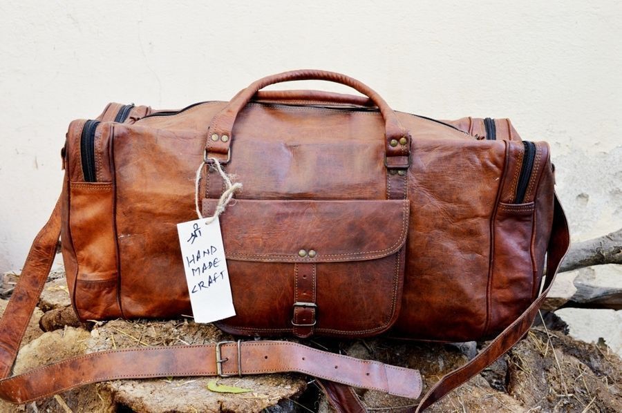 Leather Genuine Bag Travel Men Duffle Gym Luggage S Vintage Overnight Weekend