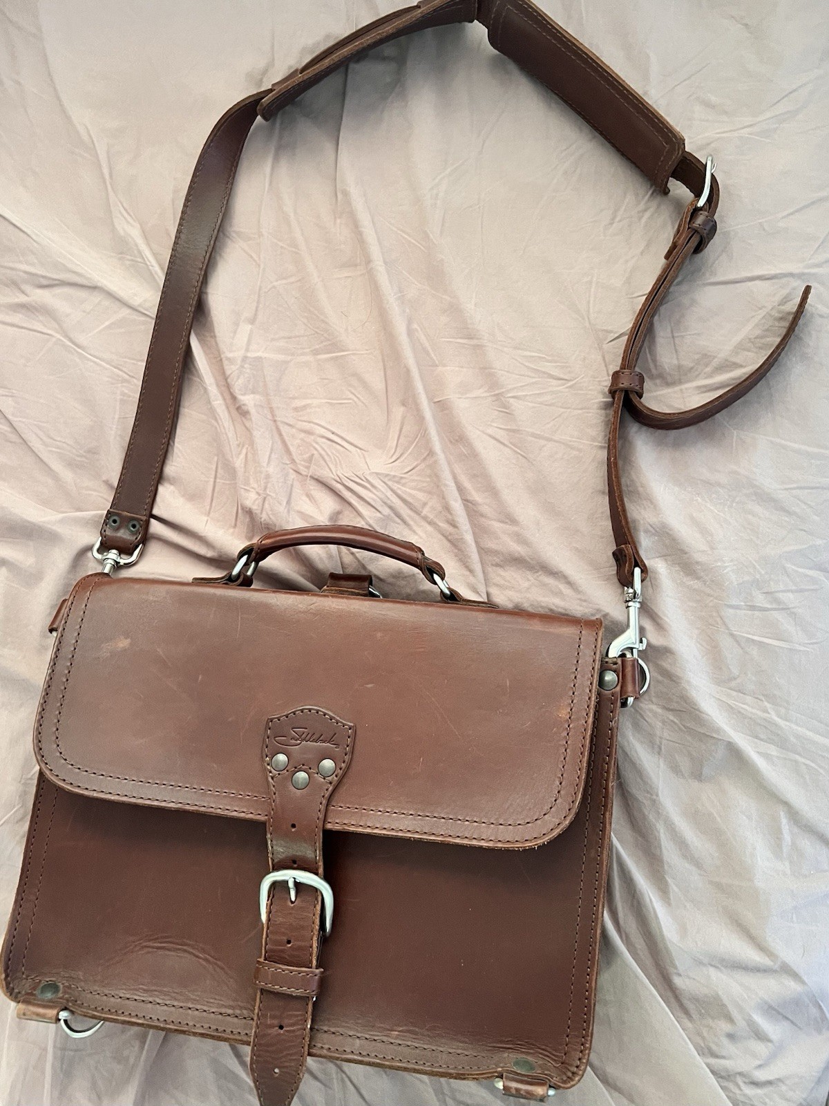 Vintage Saddleback Leather Co Square Briefcase Messenger Bag Chestnut Brown