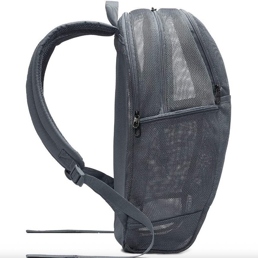 Nike Brasilia Mesh Net Training School Travel Beach Backpack Grey White