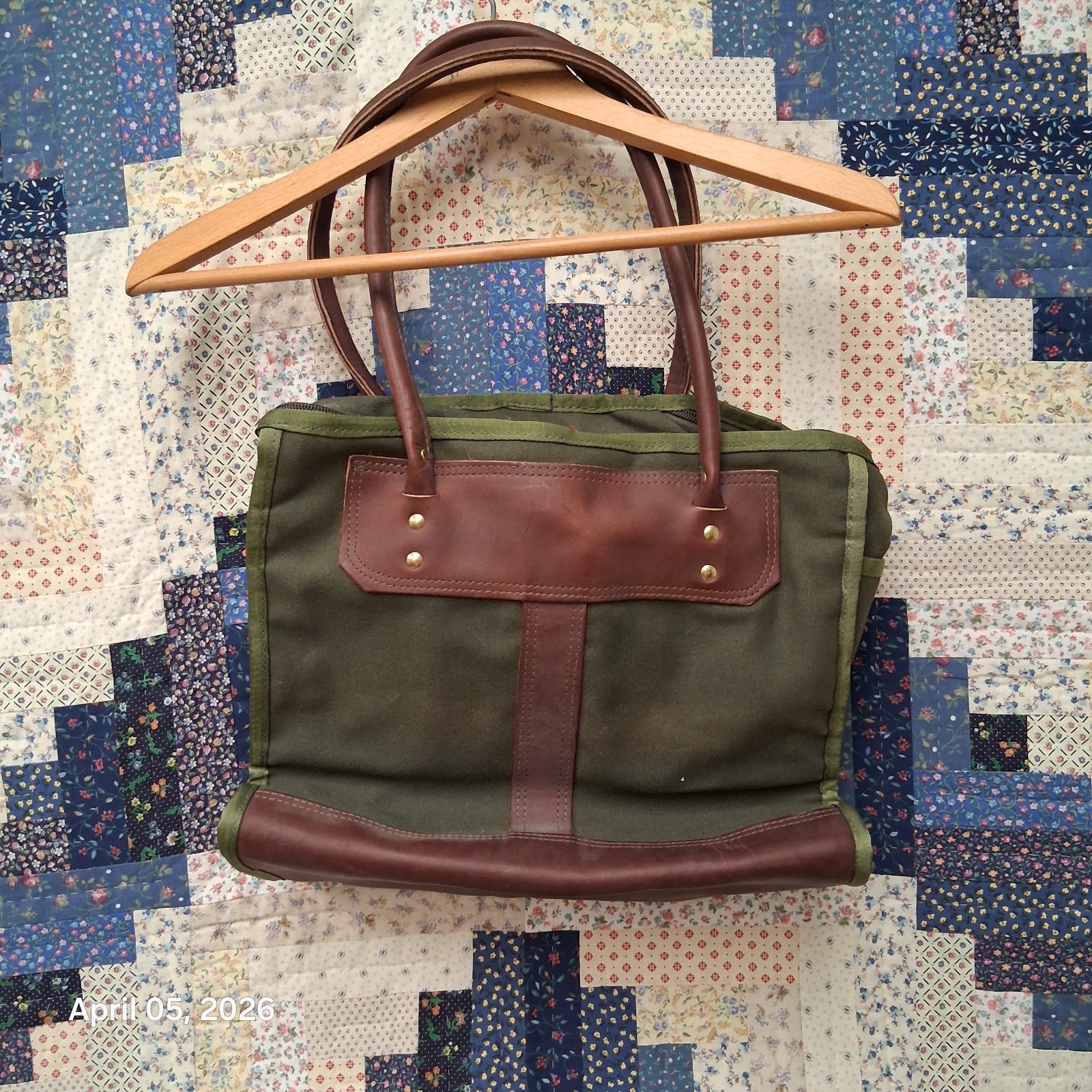 Kathio Luggage Co Canvas and Leather Green Tote Bag Commuter Field Bag 80s 90s