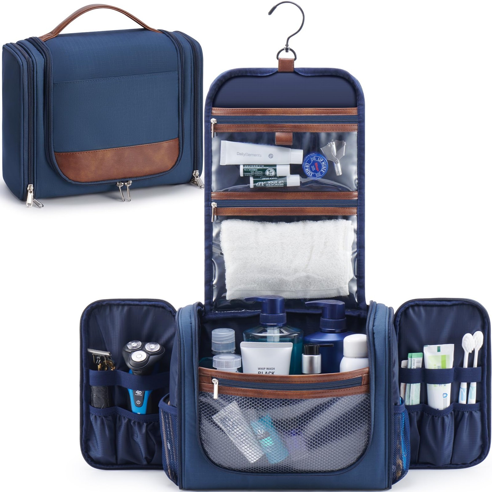 Ralnitote Large Hanging Toiletry Bag for Men, Travel Bathroom Large, Navy