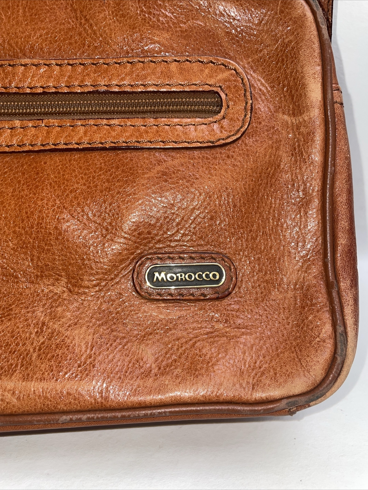 Vintage Morocco Brown Leather Shoulder Messenger Briefcase Bag