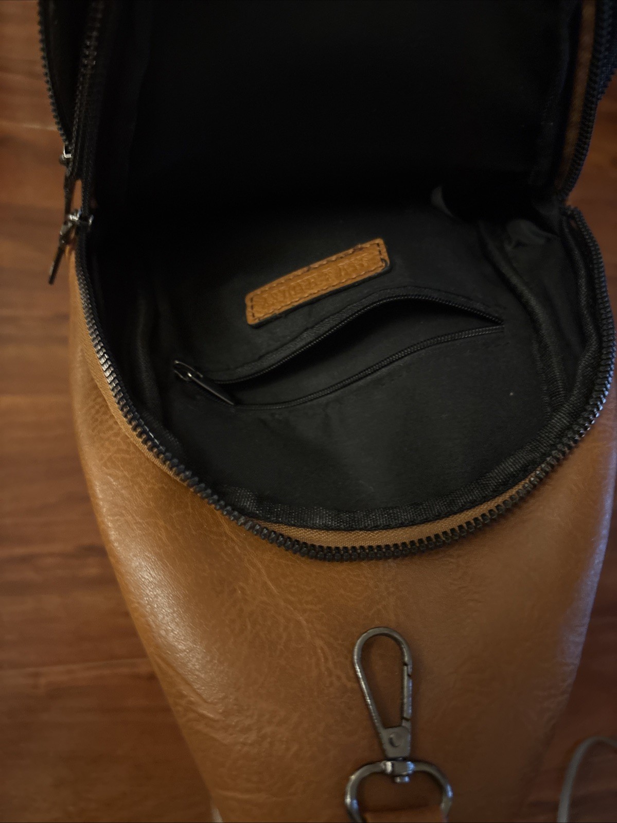 Sam & Hadley Cognac Vegan Leather Macrame Guitar Strap Crossbody Sling Bag