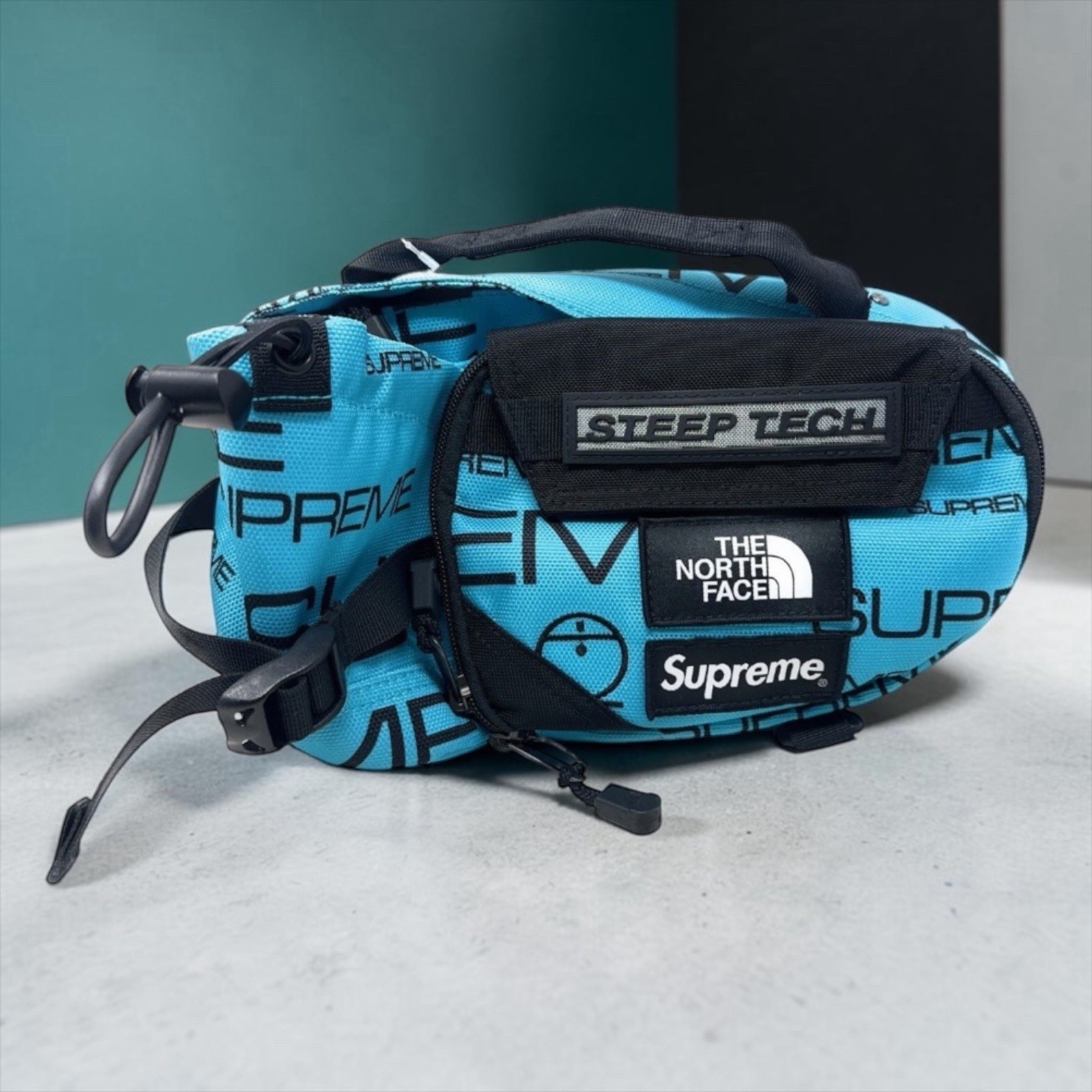 Supreme The North Face Steep Tech Waist Bag Mens OS Teal Blue Logo Print