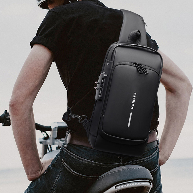 Anti-Theft Sling Bag Men USB Charging Waterproof Nylon Crossbody Chest Travel