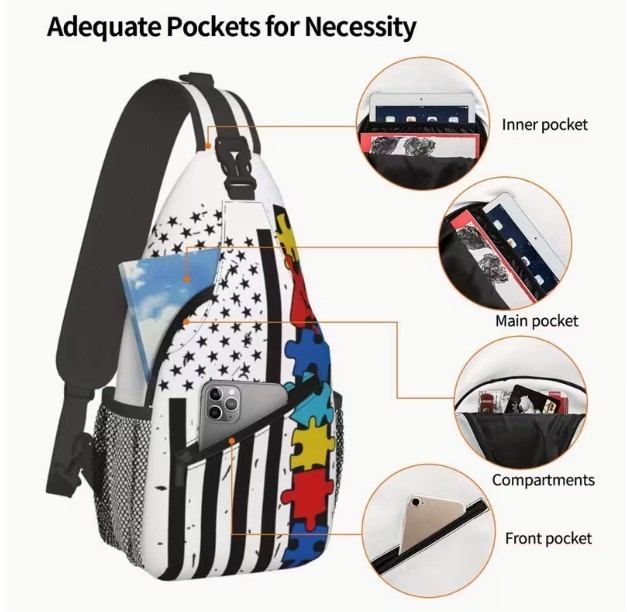 New Autism Awareness Jigsaw Puzzle American Flag Sling Bag