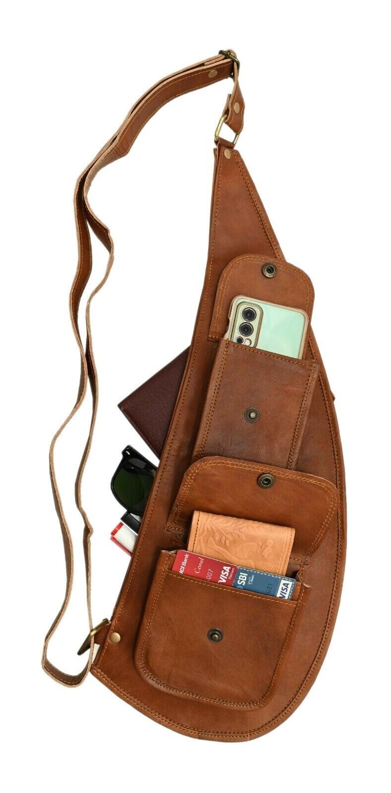Men’s Vintage Genuine Leather Shoulder Sling Bag Satchel Chest Brown Backpacks