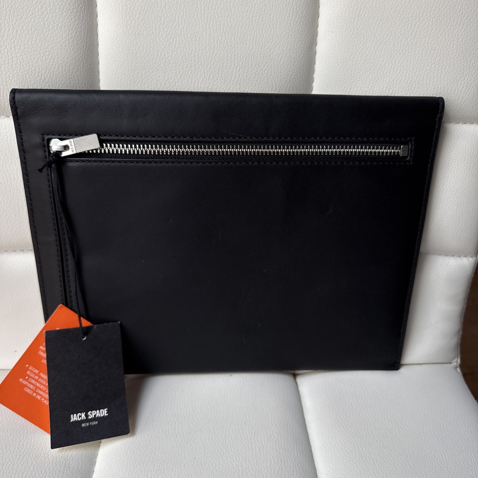 NWT Jack Spade Zip Snap Tablet Sleeve Portfolio Black Leather Pouch Case